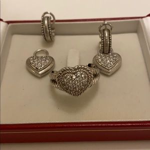 Judith Ripka Sterling Silver Ring and Earrings Set